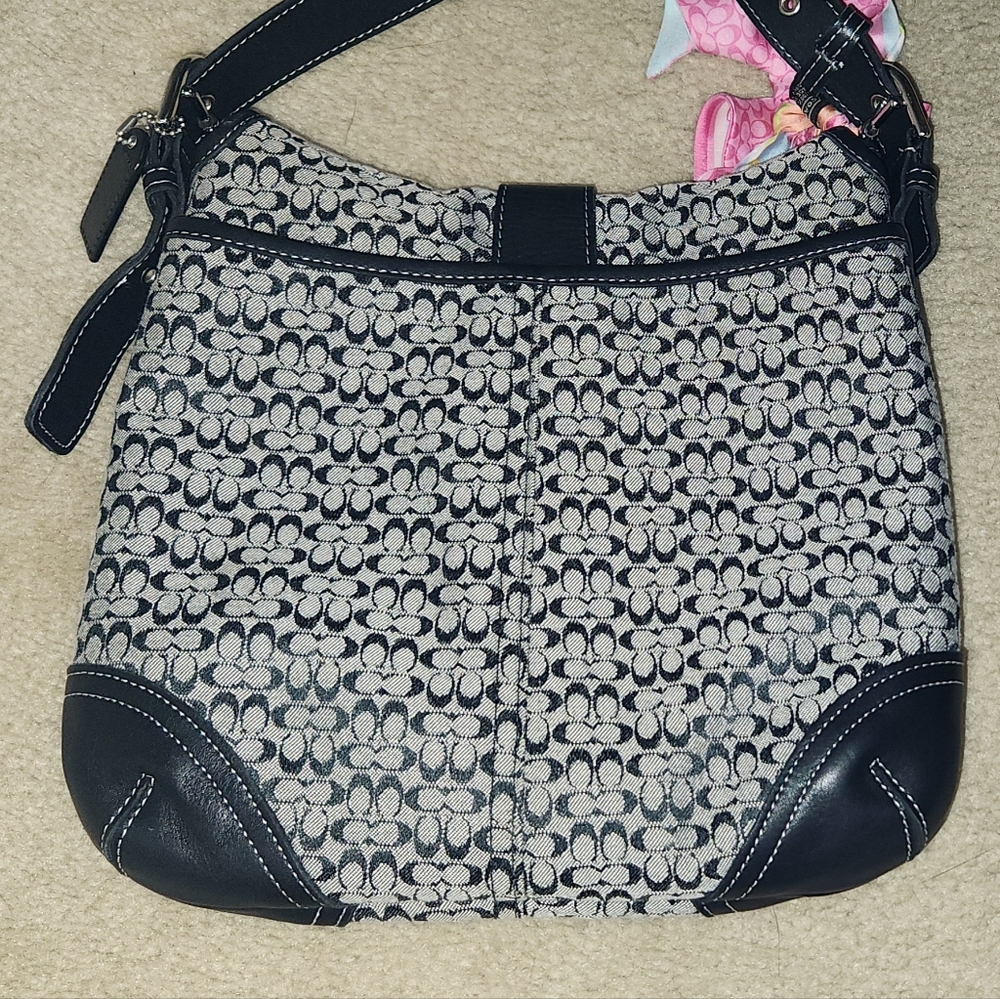 VINTAGE COACH 6376 buckle Women's Signature Crossbody Bag Black Gray Jacquard - Picture 12 of 16
